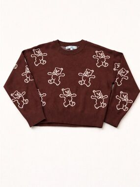Madden Girl Brown Teddy Bear Sweater | Cropped Knit | Size L